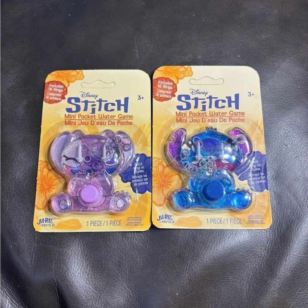 2 New Disney Stitch Mini Pocket Water Game - Purple & Blue